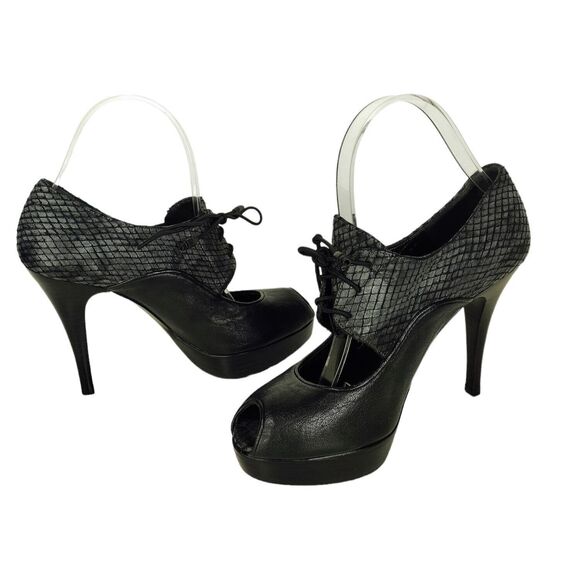 Stuart Weitzman Snake Leather Platform Peeptoe Lace-Up Stilettos Heels Size 37 - Picture 10 of 15